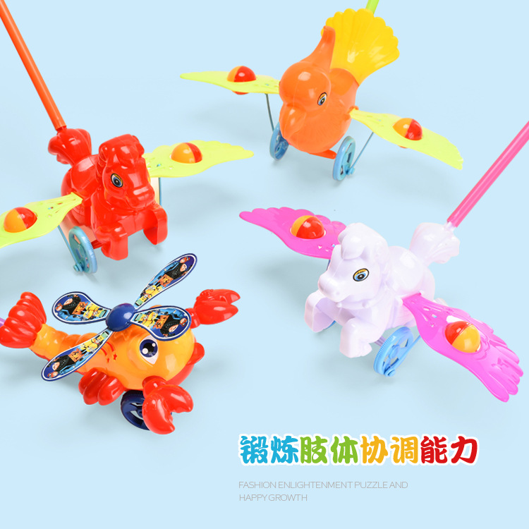 Children's hand push plane baby toddler cart tool hand push single rod crayfish toy stall selling wholesale