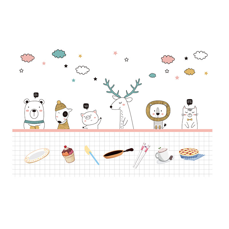 Kitchen Transparent Cartoon Oil-proof Stickers Household Bathroom Wall Stickers Fume Stickers Stove High Temperature Waterproof Oil-proof Stickers