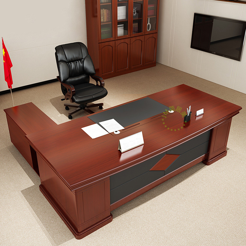 Office Furniture Paint Boss Desk Government Unit Solid Wood Leather Office Desk and Chair Combination New Chinese Manager Executive Desk