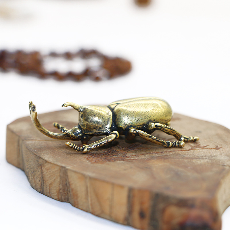 Brass Beetle Tea Ceremony Tea Pet Ornament Pure Copper Tianniu Paperweight Antique Copperware Crafts Unicorn Fairy Keychain