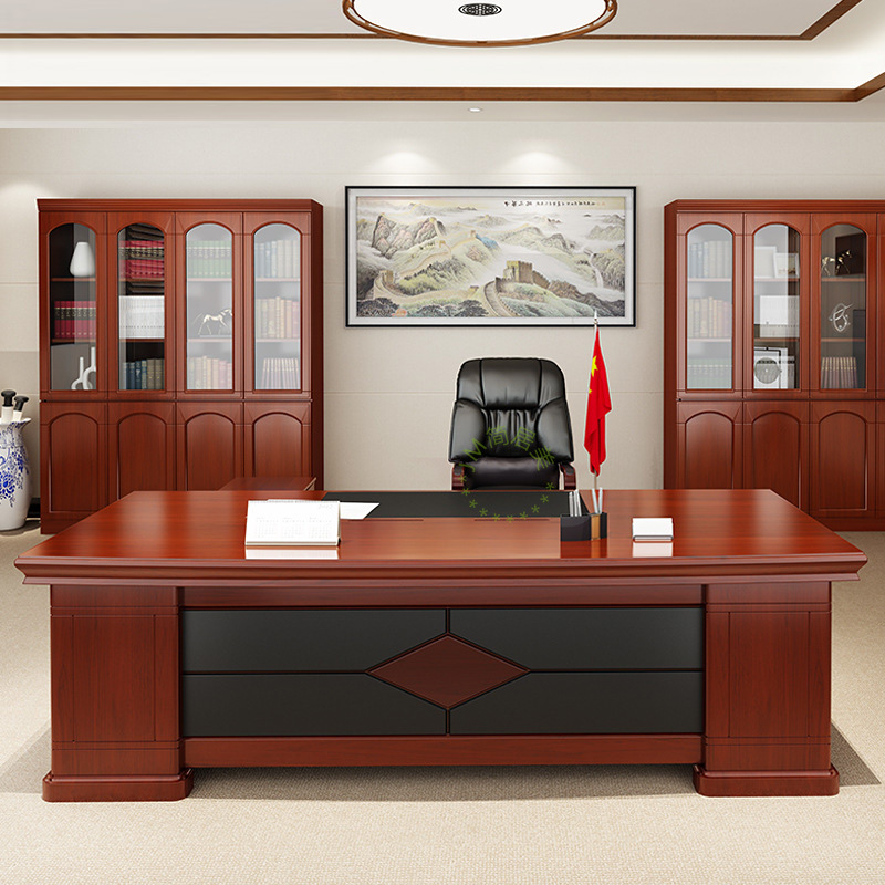 Office Furniture Paint Boss Desk Government Unit Solid Wood Leather Office Desk and Chair Combination New Chinese Manager Executive Desk