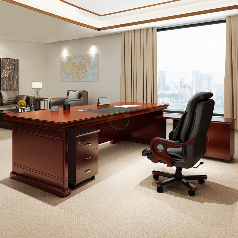 Office Furniture Paint Boss Desk Government Unit Solid Wood Leather Office Desk and Chair Combination New Chinese Manager Executive Desk