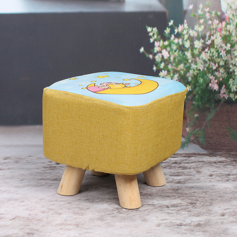 Manufacturer's Supply Small Stool Shoe-Changing Stool Small Bench Fabric Solid Wood Creative Children's Sofa Stool Advertising Storage Cartoon