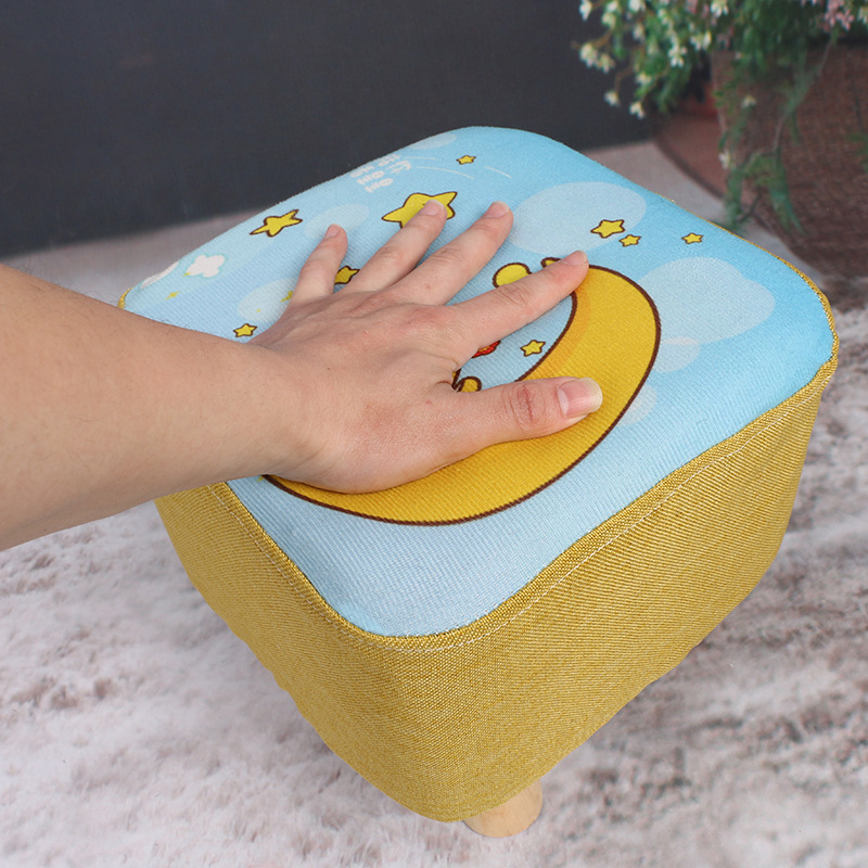 Manufacturer's Supply Small Stool Shoe-Changing Stool Small Bench Fabric Solid Wood Creative Children's Sofa Stool Advertising Storage Cartoon