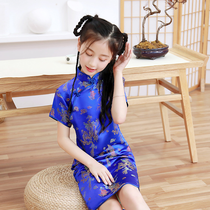 2025 Children's Cheongsam New Summer Retro Western Style Princess Dress Chinese Style Little Girl Baby Girl Cheongsam Dress