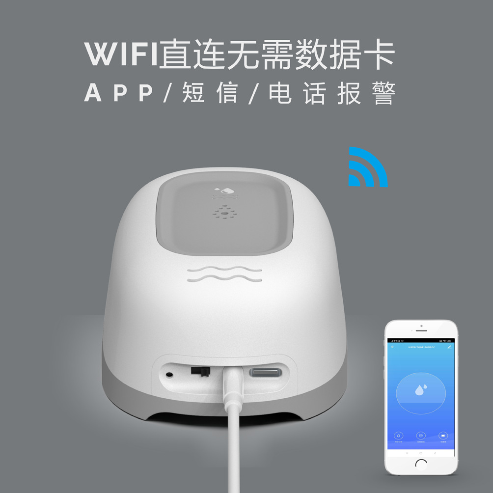 1.5 years standby water leak alarm water immersion detector dual probe rechargeable wifi/zigbee/ble/433