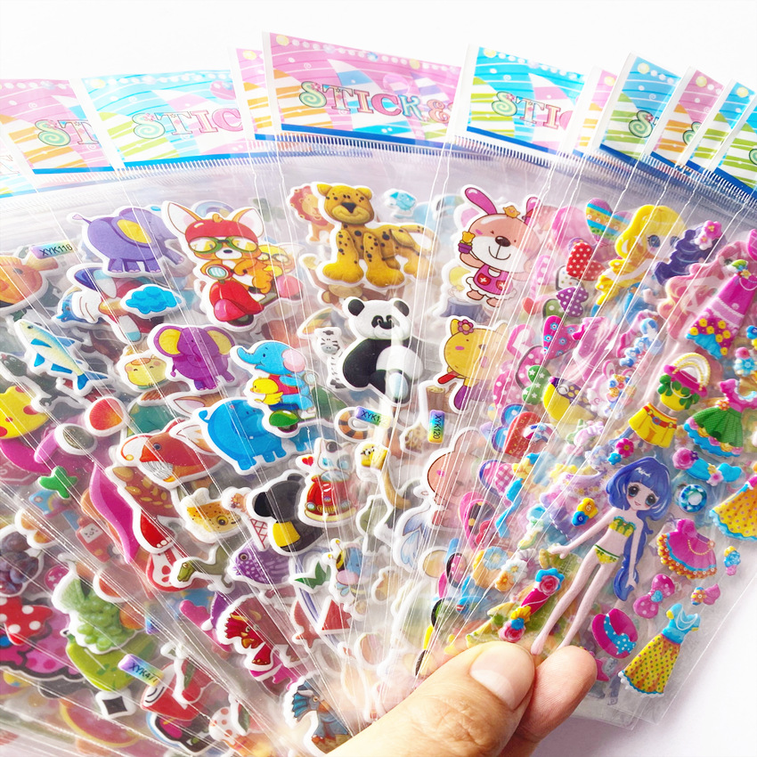 Cartoon stickers children's stickers 3D bubble dinosaur kindergarten early education reward boys baby girls paste