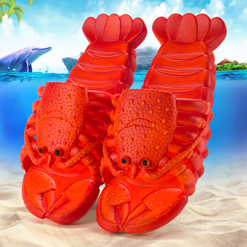 Cute Popular Creative Crayfish Women's Slippers Summer Family of Three Summer Slippers Cartoon Beach Vacation Slippers
