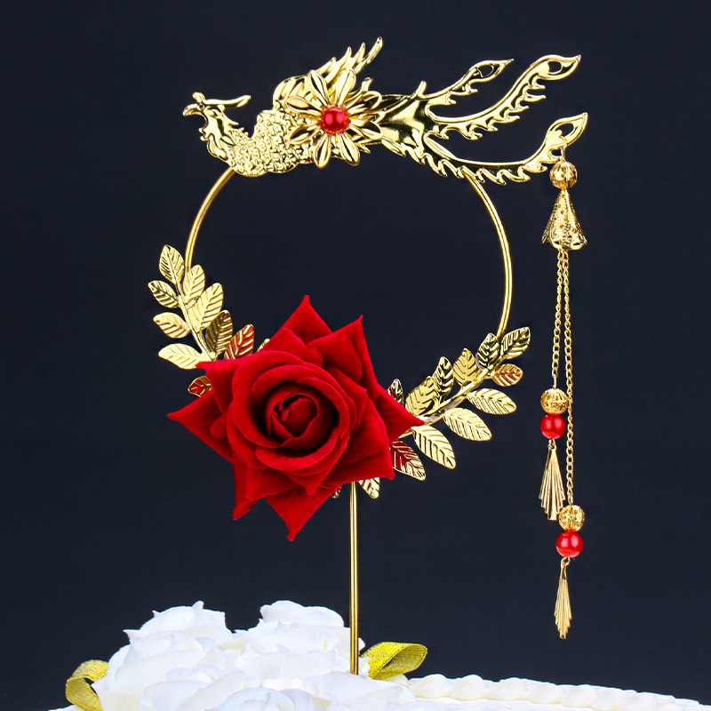 Original New Big Red Rose Phoenix Creative Plug-in Tanabata Romantic courtship Birthday Cake Baking Decorations
