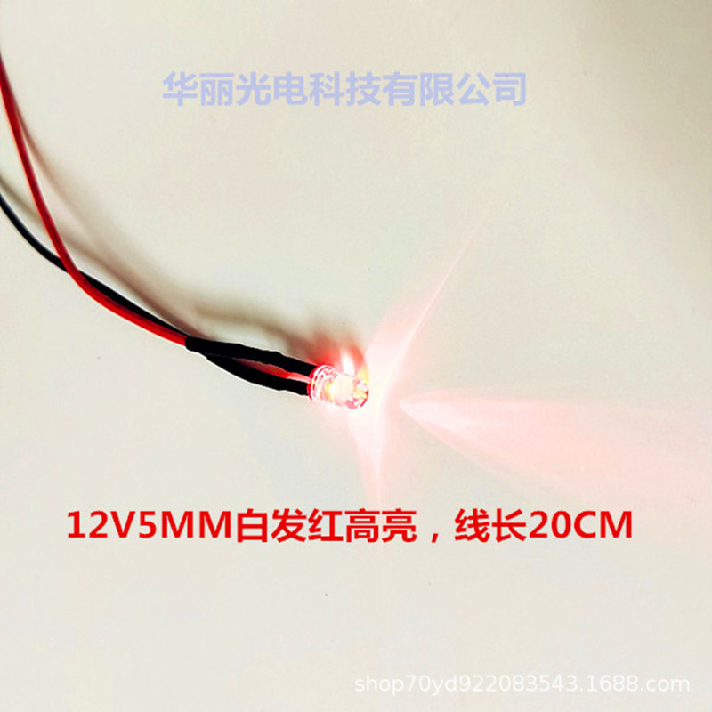3V/6V/12V/24V with wire luminous tube 5mm lamp bead welding wire LED 12V wire length 20CM
