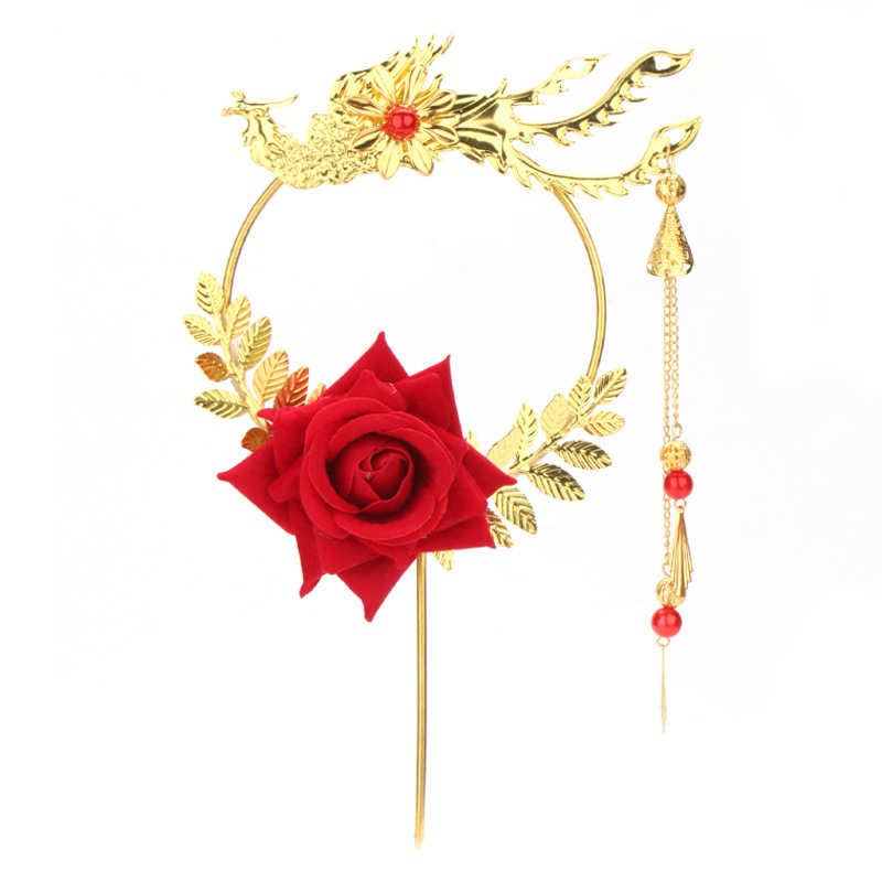 Original New Big Red Rose Phoenix Creative Plug-in Tanabata Romantic courtship Birthday Cake Baking Decorations