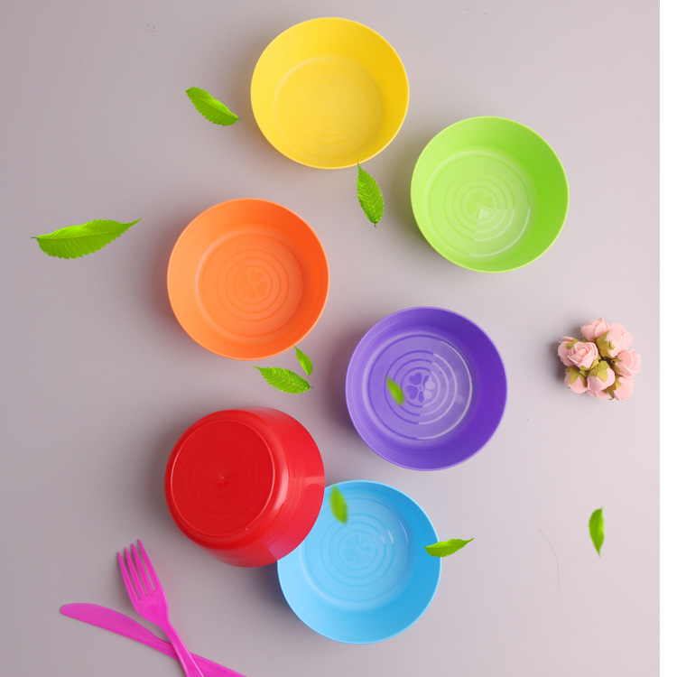 Cross-border rainbow color creative children's new plastic bowl tableware snacks snacks noodles rice bowl portable easy to clean