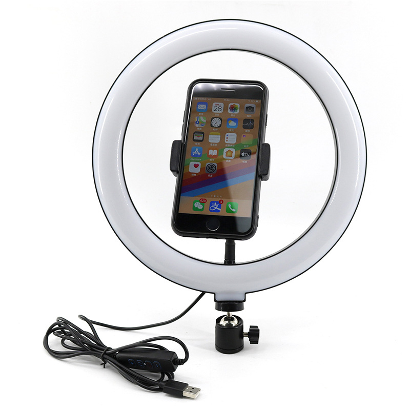 Cross-border LED10 inch 26cm ring fill light mobile phone live photography light net red three-color light beauty light 2.1 meters