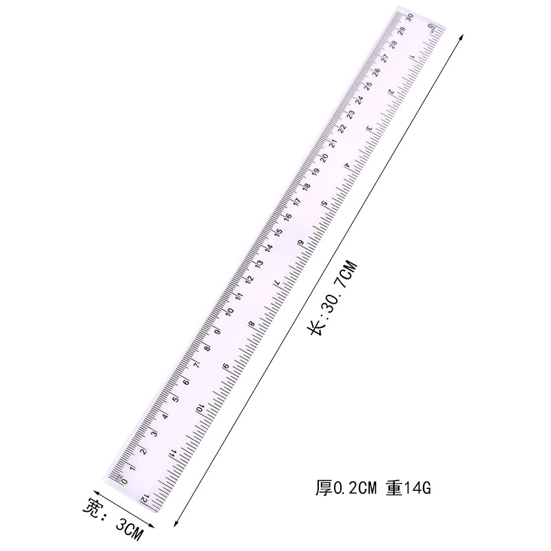 Manufacturer Wholesale 30Cm20Cm15Cm Plastic Transparent Ruler Bilateral Printing Inch Centimeter Red Card Cross-Border