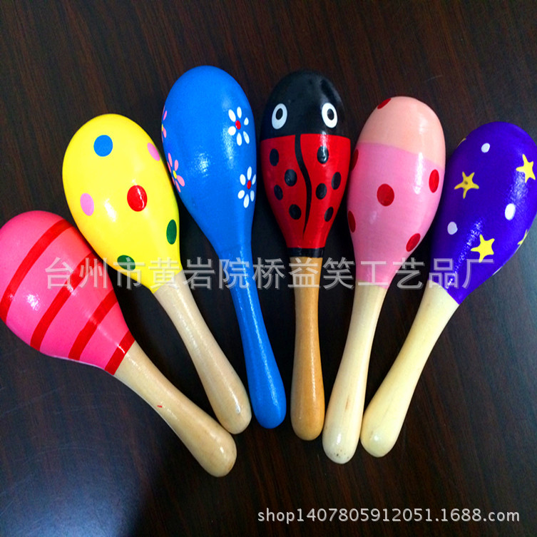 Wooden small sand hammer wooden cartoon 12cm sand ball kindergarten early education toy manufacturers wholesale
