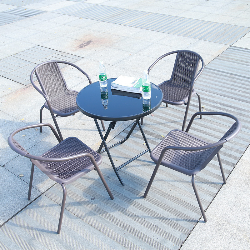 Outdoor Chair Leisure Outdoor Courtyard Anti-rattan Chair Iron Coffee Milk Tea Shop Stool Household Backrest Chair Balcony Chair