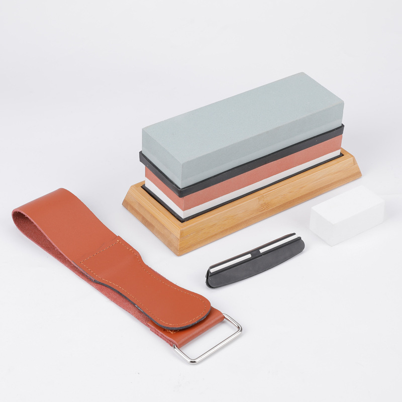 whetstone white corundum double-sided oilstone strip household kitchen outdoor whetstone bamboo base foreign trade stone suit wholesale