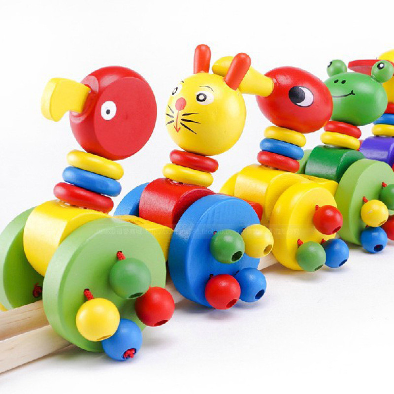 Street Stall Hot Selling Infant Cartoon Animal Stroller Wooden Single Pole Folding Push Baby Toddler Toy Car