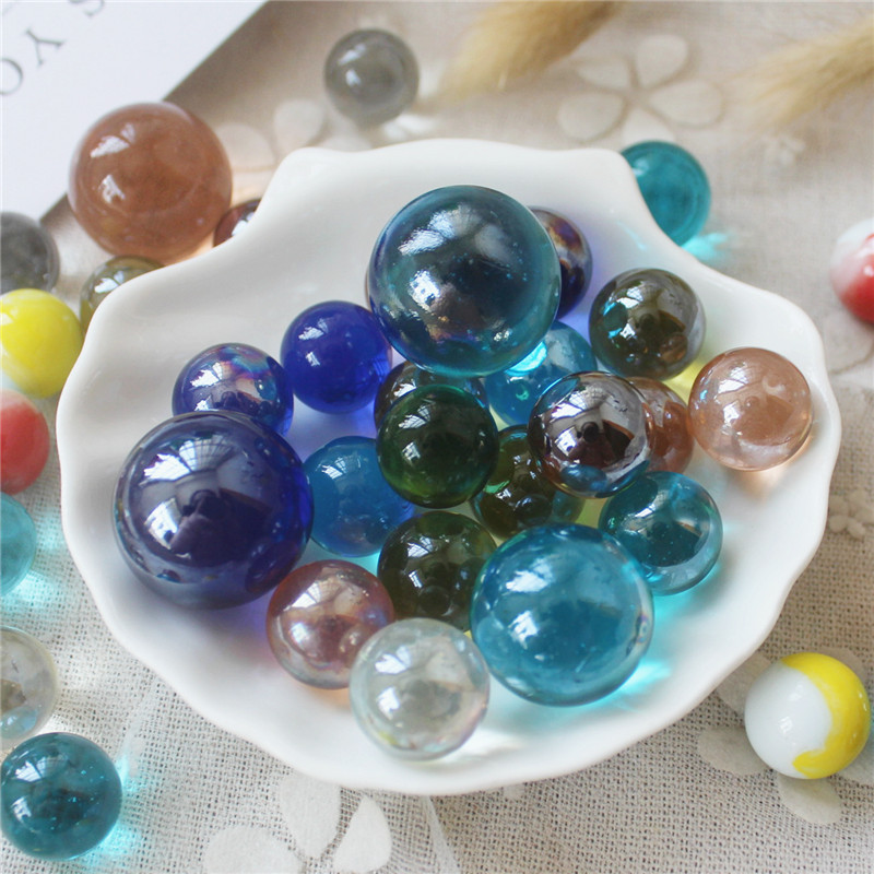 Transparent Pure Color Marbles Checkers Beads 16Mm25Mm Seven-Colorfuled Glass Balls Glass Beads Fish Tank Decoration