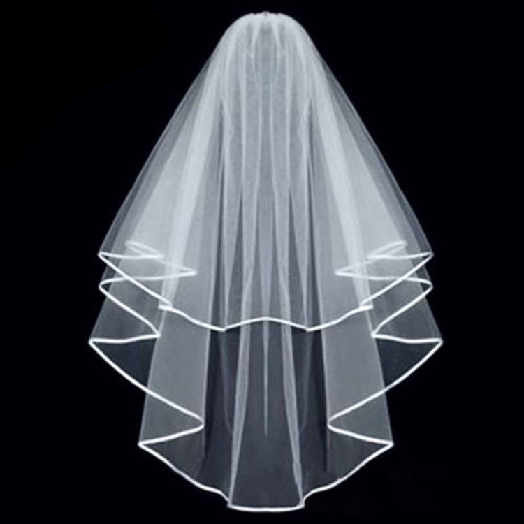 Amazon Ebay European and American Single Party Simple Double-Layer Bridal Veil with Satin Ribbon Wholesale for European and American Brides