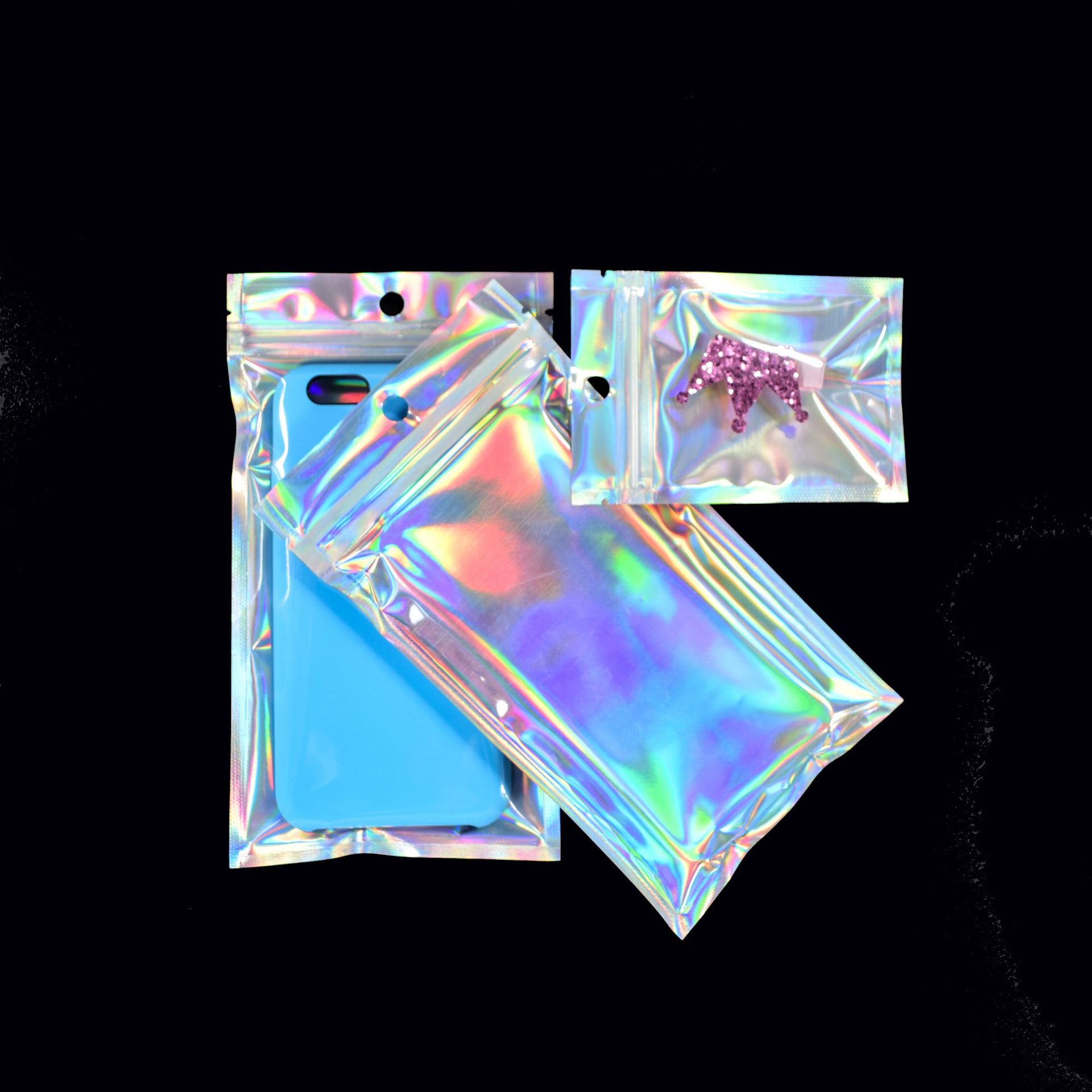 Colorful Film Laser Self-Sealing Bag Mobile Phone Case Jewelry Packaging Bag Data Cable Gift Film Bag Custom Earphones