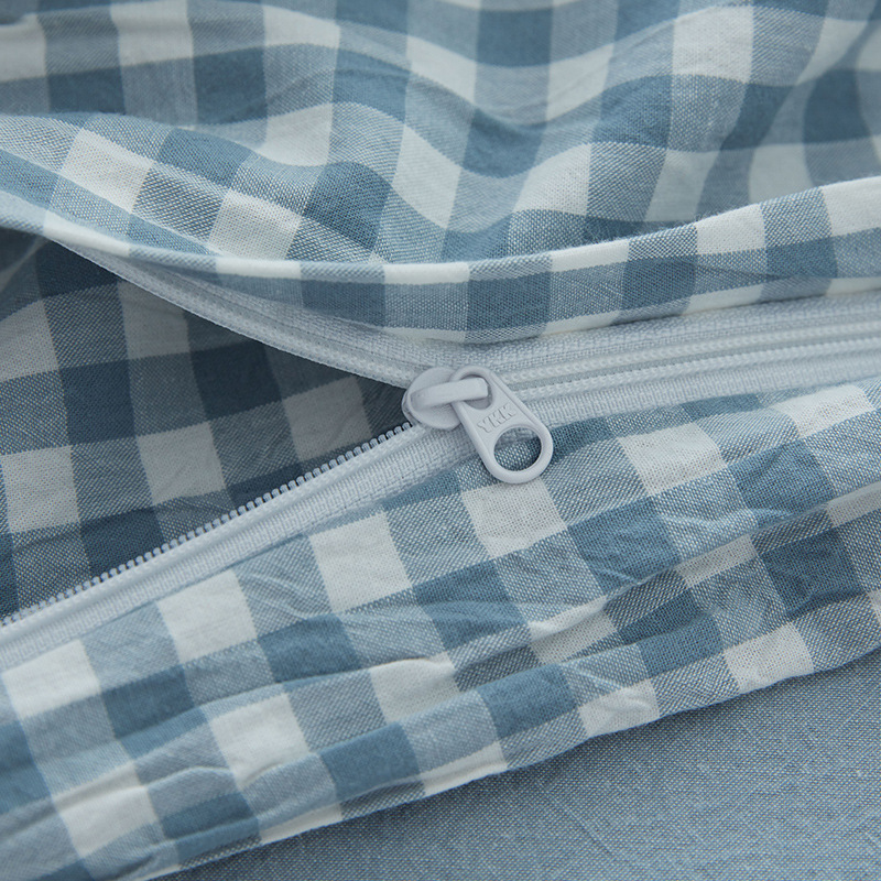 Unprinted Cotton Four-piece Set Cotton Yarn-dyed Wash Cotton Simple Good Bedding Quilt Cover Plaid Solid Color Bed Sheet Bed Cover