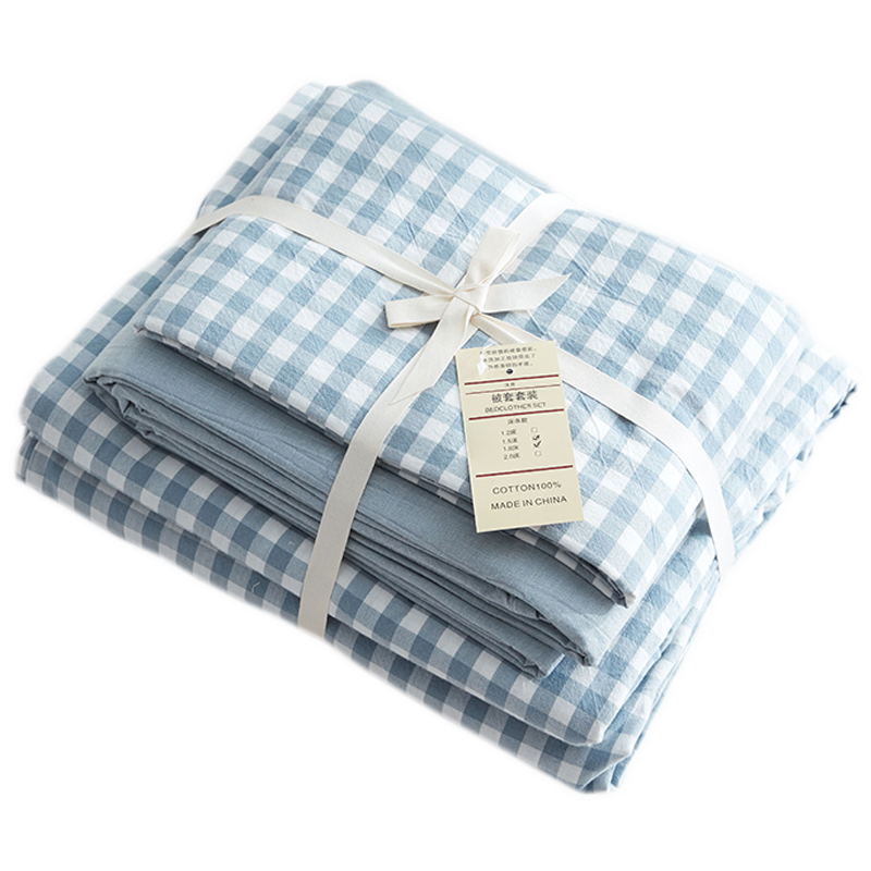 Unprinted Cotton Four-piece Set Cotton Yarn-dyed Wash Cotton Simple Good Bedding Quilt Cover Plaid Solid Color Bed Sheet Bed Cover