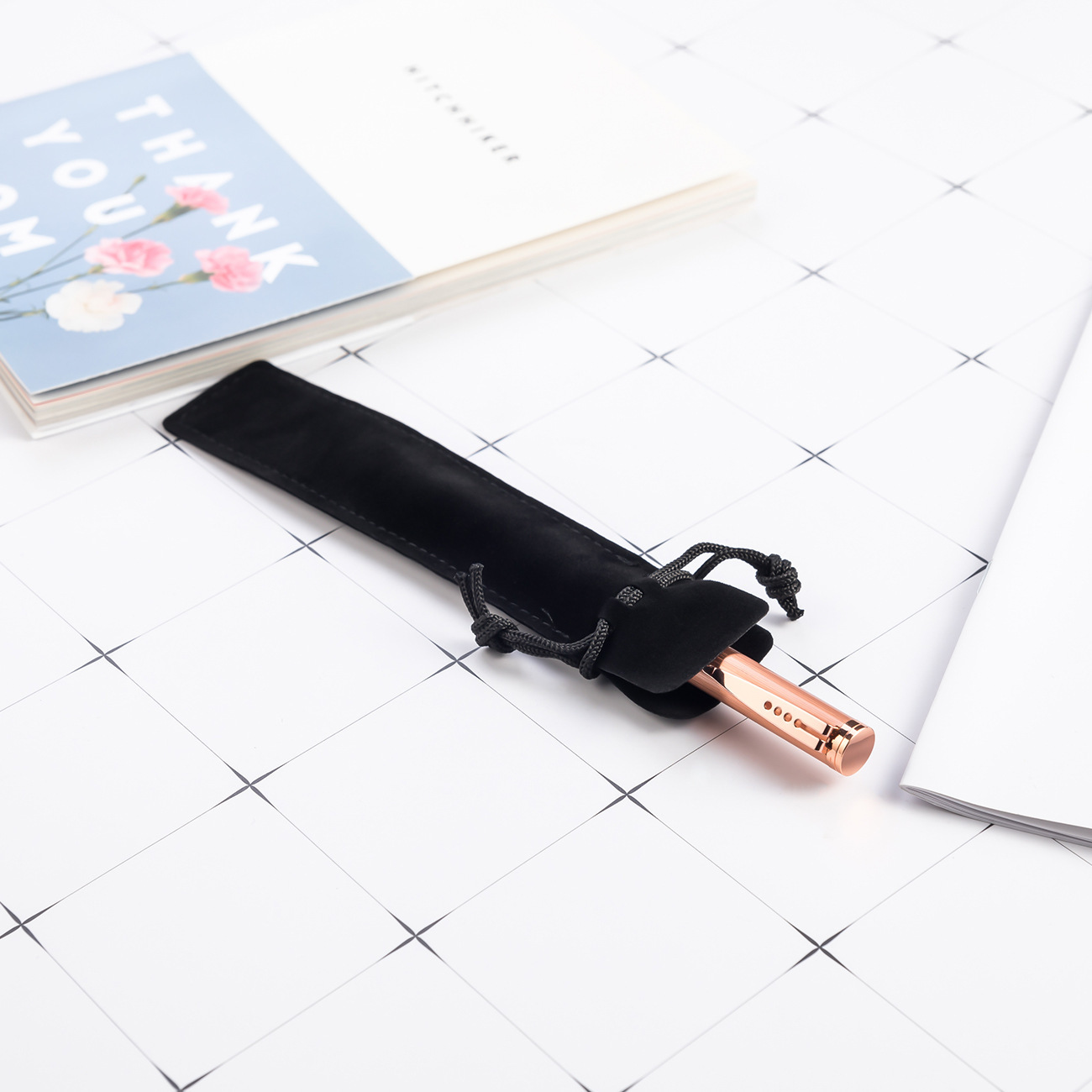 Velvet Pen Bag Wholesale Gift Crystal Pen Storage Bag Double-Sided Thickened Plush Cloth Pen Copper Pen Drawstring Flap Pocket Pants in Stock