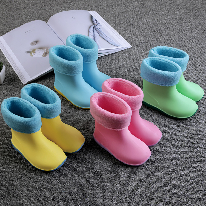 Star Chasing Pure Color 3D Stereo Kidsren's Rain Boots for Boys and Girls, Non-Slip Fleece-Lined Baby Rain Boots, Kidsren's Four-Season Water Rain Boots