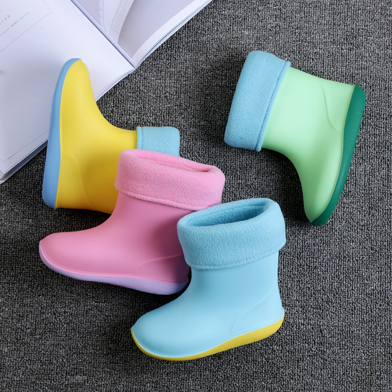 Star Chasing Pure Color 3D Stereo Kidsren's Rain Boots for Boys and Girls, Non-Slip Fleece-Lined Baby Rain Boots, Kidsren's Four-Season Water Rain Boots