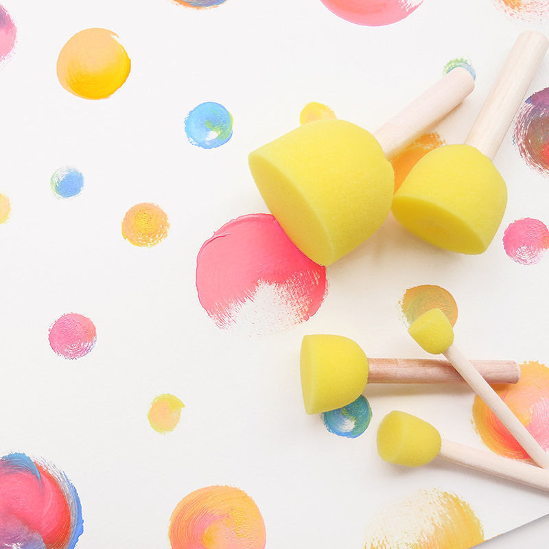 DIY Wooden Handle Sponge Brush Round Painting Kindergarten Kidsren Early Education Brush Mushroom Head Seal Sponge Painting Brush