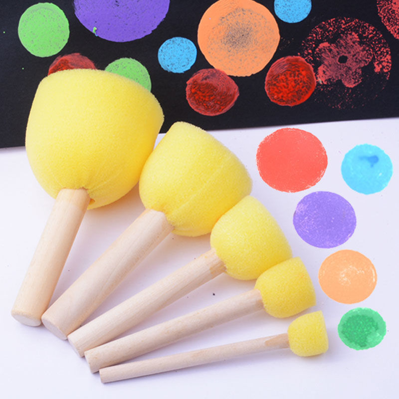 DIY Wooden Handle Sponge Brush Round Painting Kindergarten Kidsren Early Education Brush Mushroom Head Seal Sponge Painting Brush
