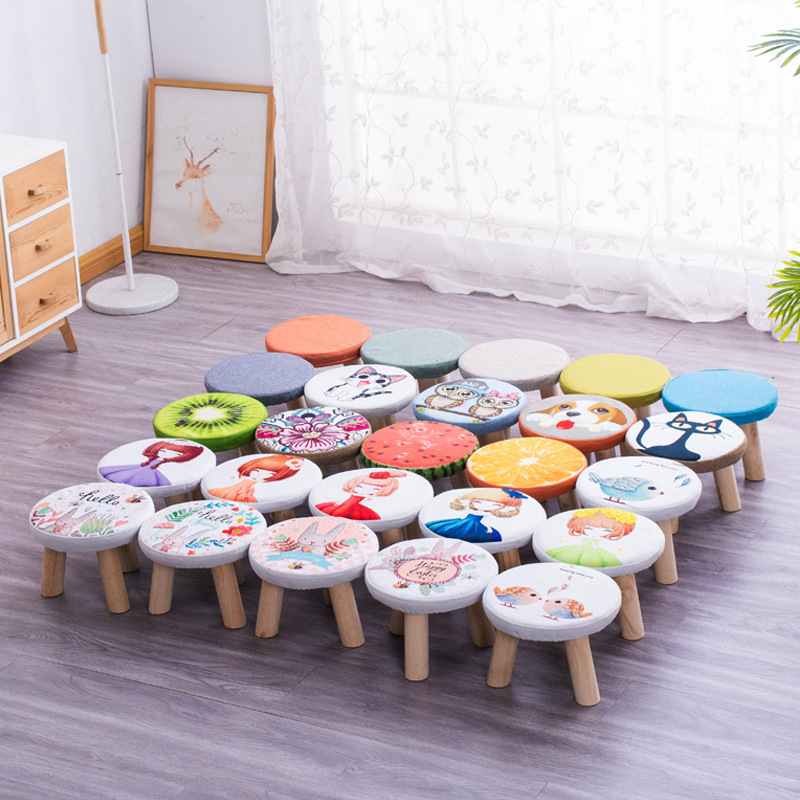 Грибной табурет из массива дерева, тканевый, круглый табурет для смены обуви, маленькая скамейка для детей, мультяшный табурет