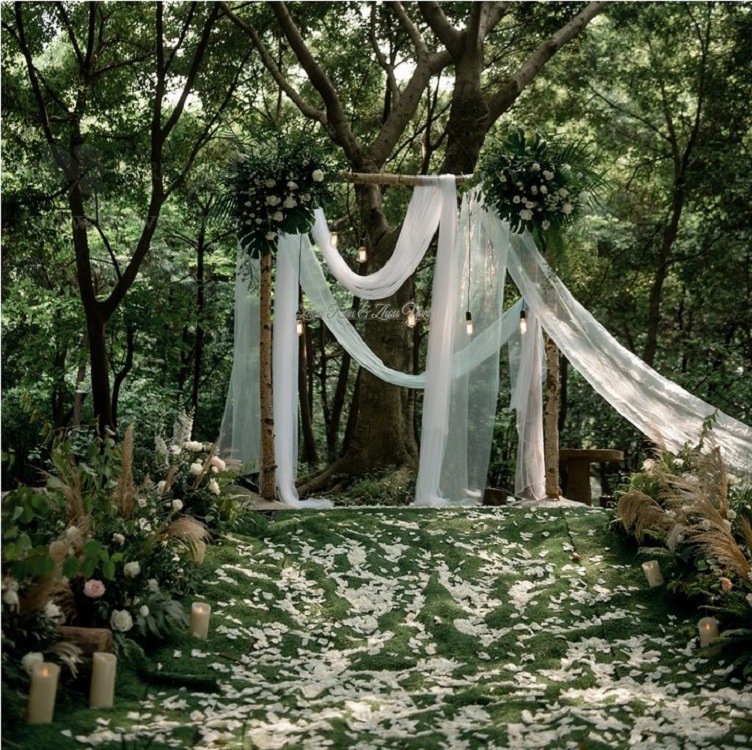 Wedding props gauze curtain Swiss gauze mesh ceiling decorative gauze hotel wedding stair decoration gauze curtain wedding room layout