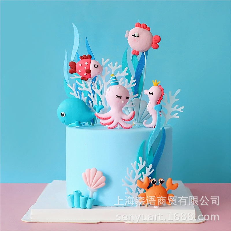 Украшение для выпечки торта Океанская серия Осьминог Морская лошадка Краб Кит Мягкая керамика Встраивание Десертный стол