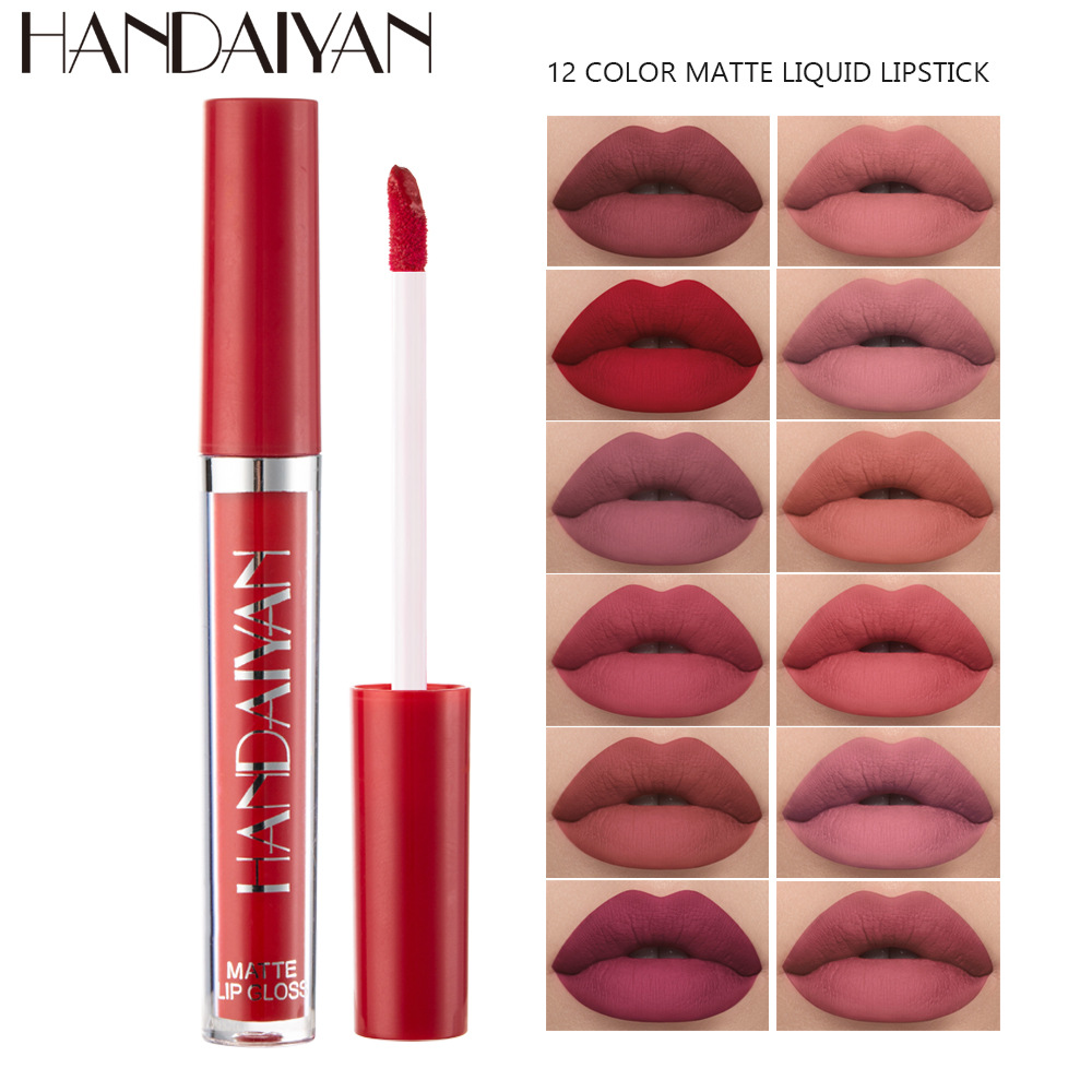 Cross-Border Makeup 12-Color Matte Lipstick Lip Glaze Handaiyan Long-Lasting Non-Stick Cup Non-Fading Lip Gloss Wholesale