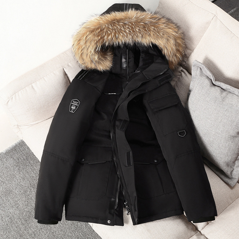 Fake Wool Collar Winter New Men's Down Jacket Mid-length Thickened Tooling Fashion Outdoor Men's Down Jacket Running Men