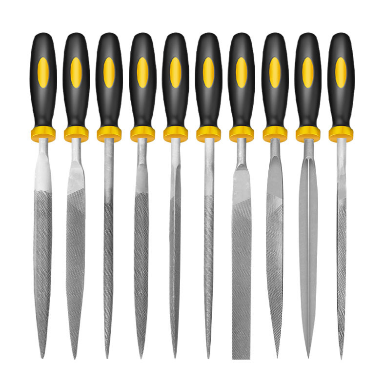 Double color handle assorted file knife woodworking polishing small file 10-piece set file flat triangular semicircular file factory wholesale