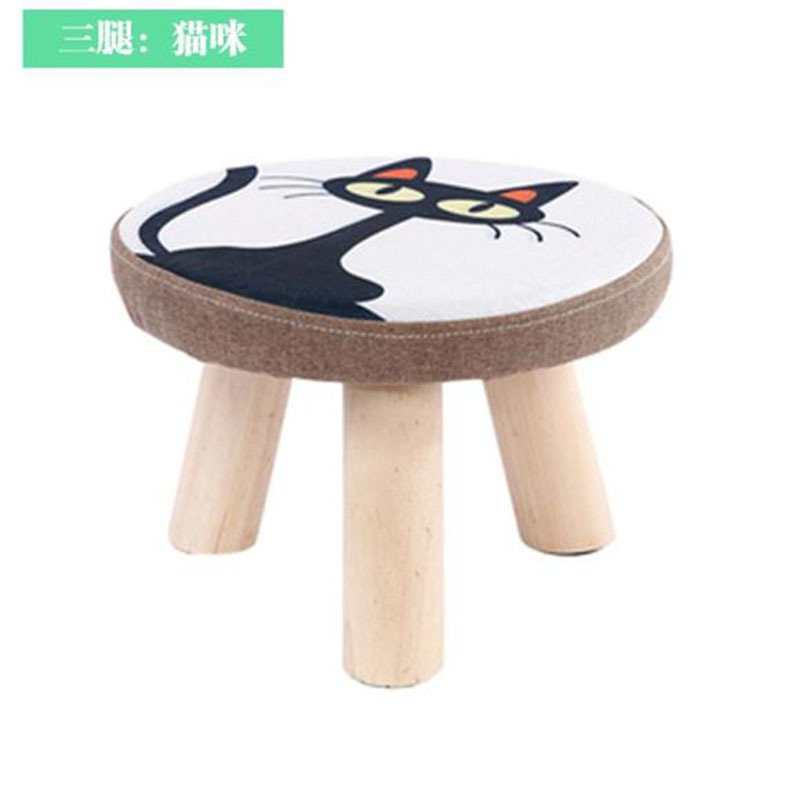 Mushroom Stool Solid Wood Fabric Shoe Changing Round Stool Living Room Sofa Small Bench Household Children's Cartoon Small Bench
