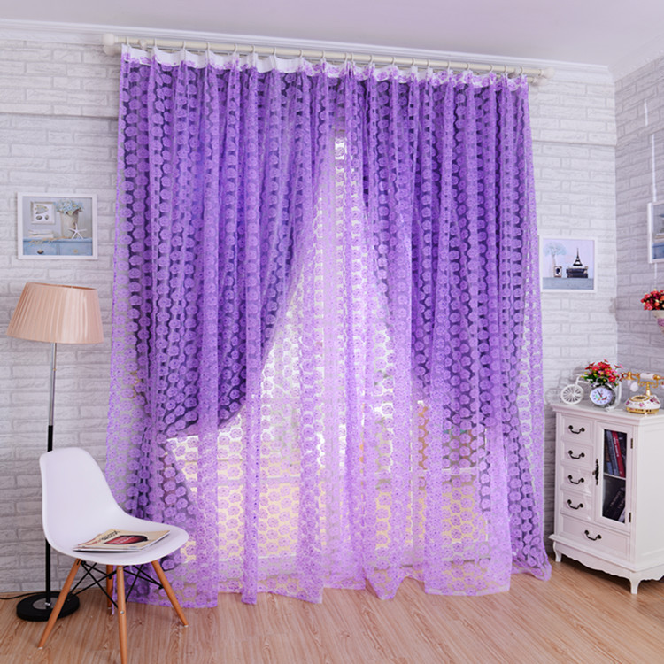 Fantasy Princess Pink Purple Rose Print Curtains No Punching Breathable Bedroom Study Window Screen Finished Gauze Curtains Wholesale