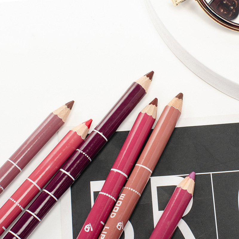 Cross-Border Aliexpress Best-Selling Shadow Lip Liner Small Batch Black Rose Nude Brown Red Eyebrow Pencil Eyeliner 28 Colors Wholesale