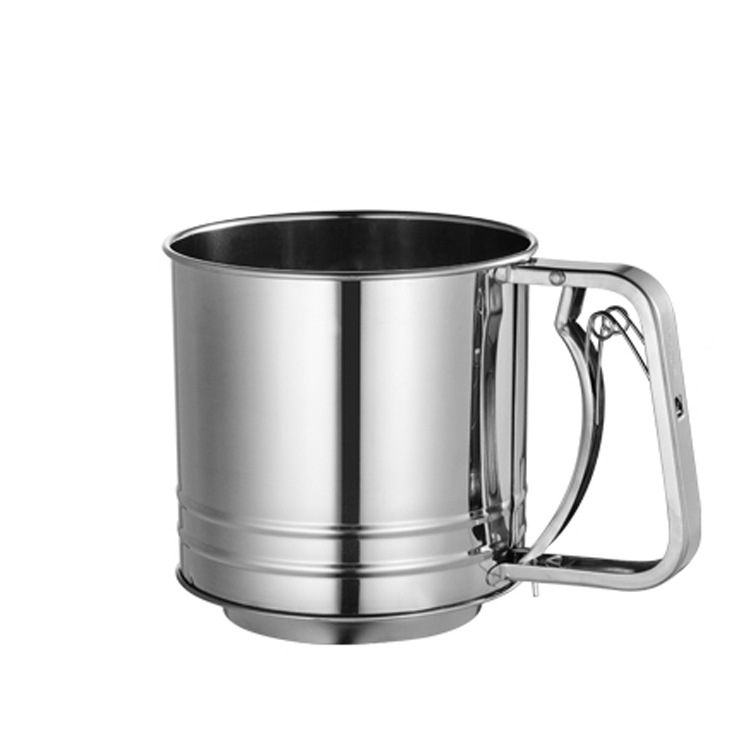 Manufacturer's In-Stock Stainless Steel 24-Mesh Semi-Automatic Flour Sieve Handheld Filter Cup Powdered Sugar Sieve Baking Tool Sieve