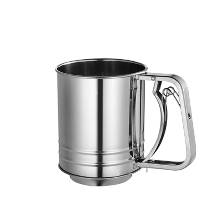 Manufacturer's In-Stock Stainless Steel 24-Mesh Semi-Automatic Flour Sieve Handheld Filter Cup Powdered Sugar Sieve Baking Tool Sieve
