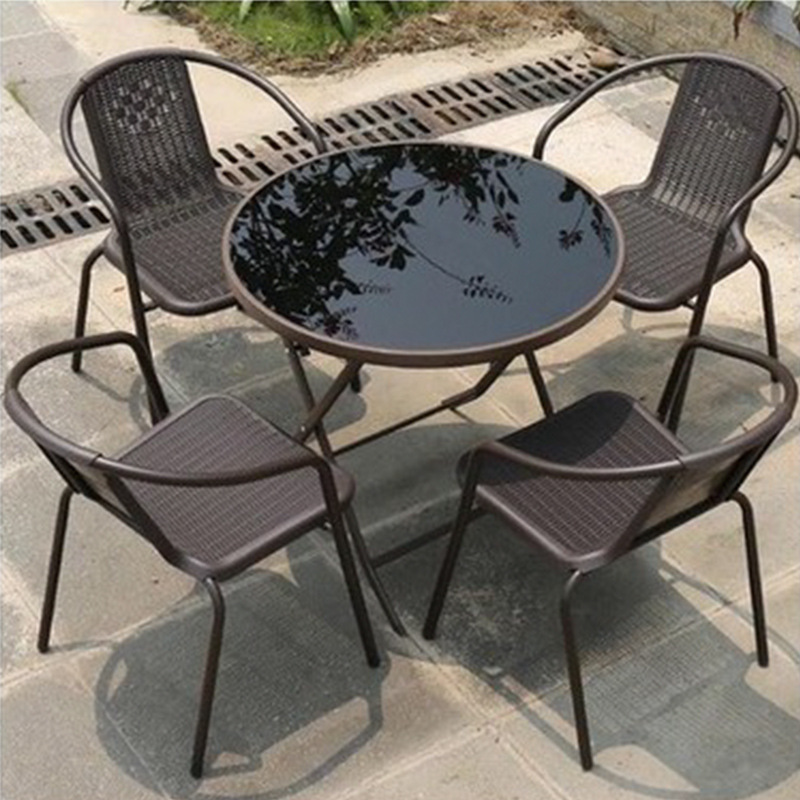 Outdoor Rattan Chair Balcony Backrest Chair Courtyard Iron Imitation Rattan Chair Coffee Milk Tea Shop Outdoor Leisure Table and Chair Combination