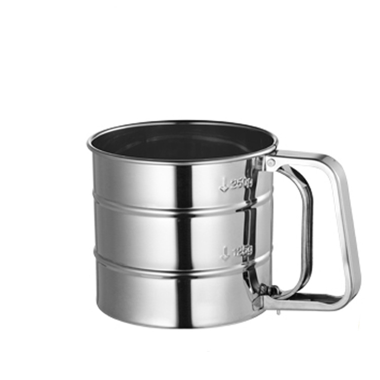 Manufacturer's In-Stock Stainless Steel 24-Mesh Semi-Automatic Flour Sieve Handheld Filter Cup Powdered Sugar Sieve Baking Tool Sieve