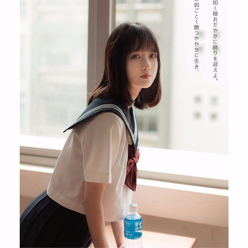 Basic White Three-Piece Sweet Girl Sailor Suit Japanese School Style Cyan Collar White Body Jk Uniform Original Class Uniform School Uniform for Girls