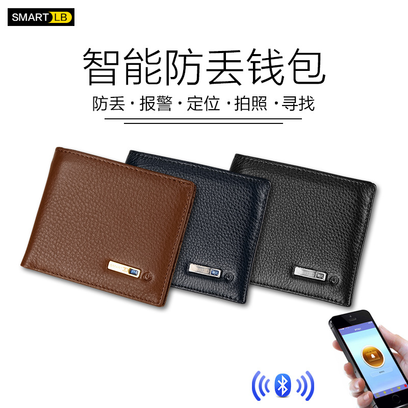 Кросс-бодерный популярный мужской бизнес-кошелек короткий из натуральной кожи с умным Bluetooth, против потери, против кражи, модный из верхнего слоя коровьей кожи