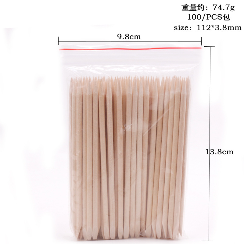 Nail drill orange stick length Series Multi-functional 100 a pack of double-headed beauty wooden label beech wood can be customized