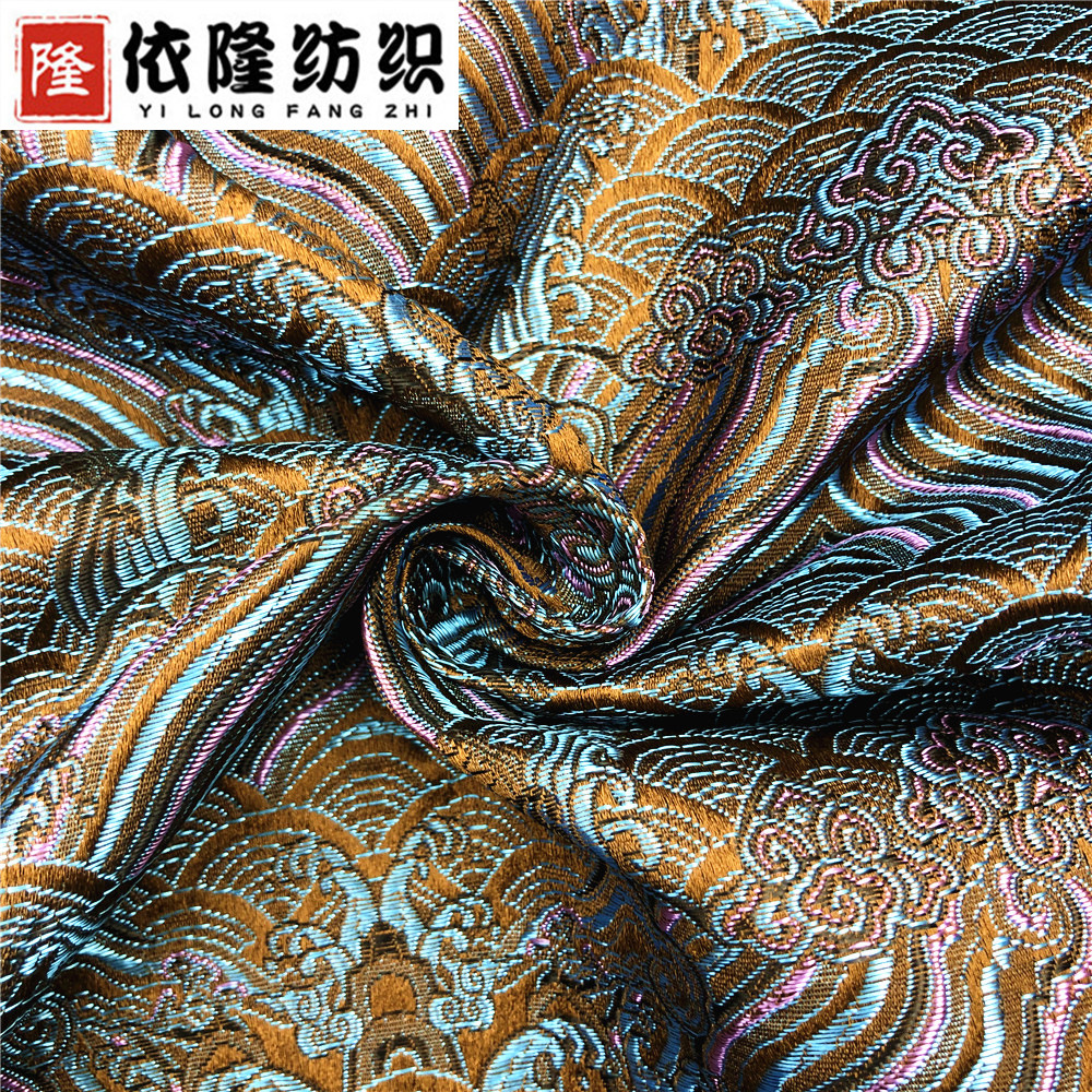 Imitation of three and five silk brocade fabric Jiangya wave pattern cheongsam Tang clothing children's clothing fabric medicine bag brocade box packaging cloth