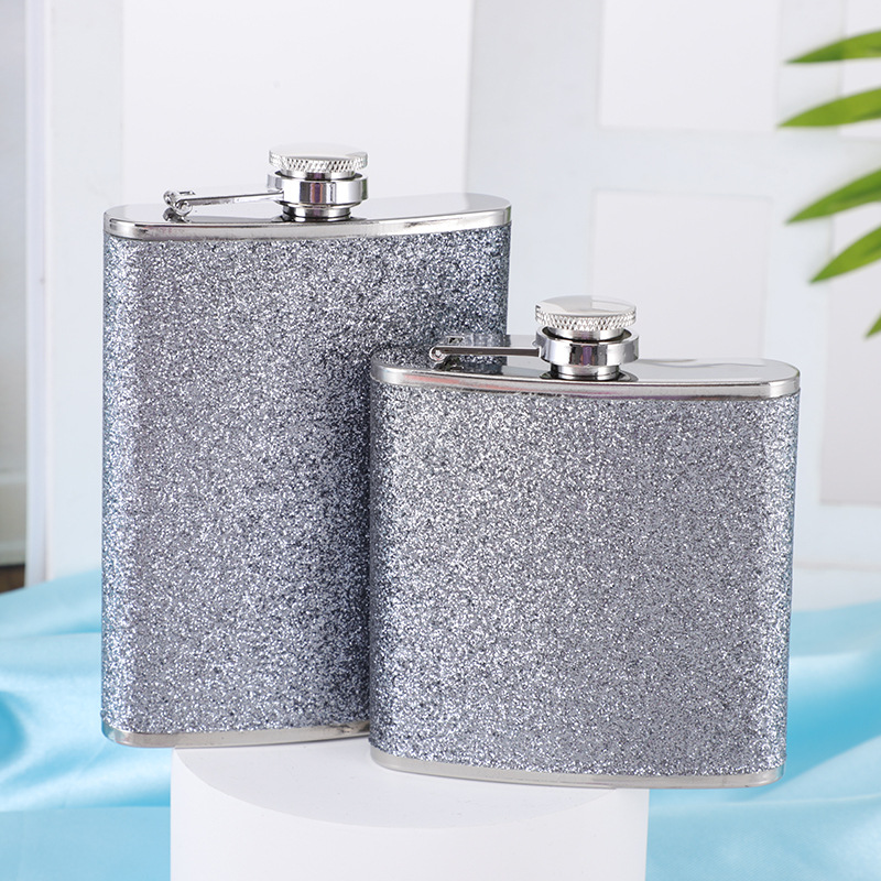 Factory wholesale portable stainless steel hip flask 8oz7oz6oz Gretel black silver pink gold gift box